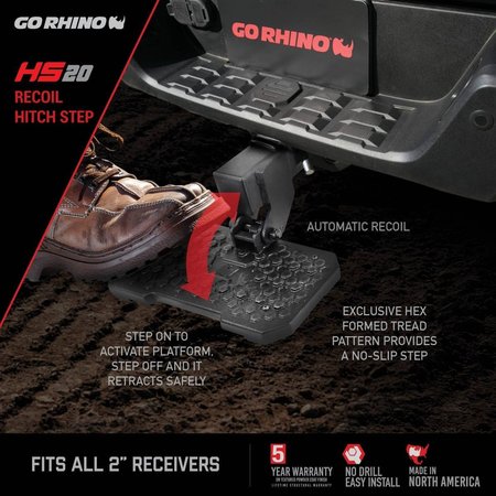 GO RHINO Hitch Mount Fits 2 Receivers 12 Lenght Flat Step NonExtendable Flip Down Textured HS2012T